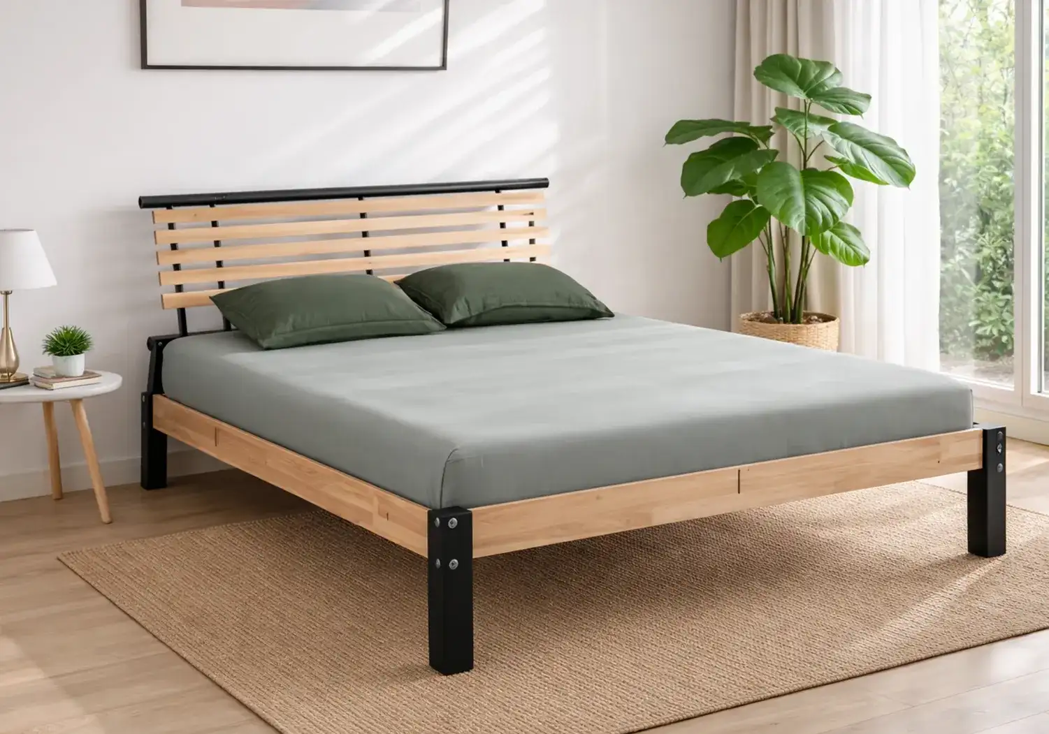 Rubberwood Double Bed & Mattress 6" Combo